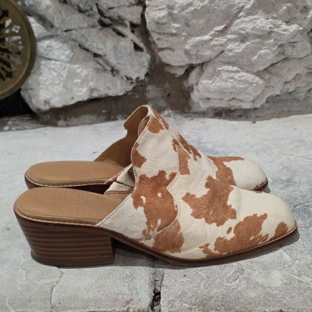 Crown Vintage Cow Hide Mules Festival Block Heel Cowgirl Slip On Women's Size 8 - Picture 6 of 9